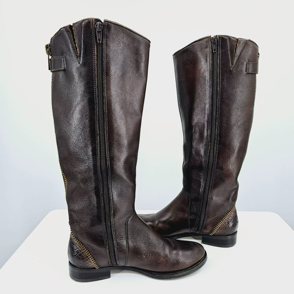 Arturo Chiang Falicity Tall Knee Boots 7.5 M Brown Leather Snakeskin Gold Zipper - Picture 11 of 16